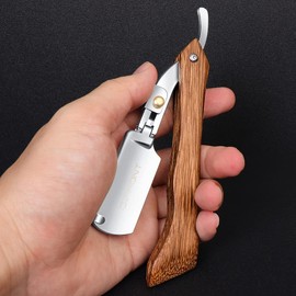 manual razors redwood handle shaver men's shaving razor professional barber Hair cut razor change blade type shaving knife Professional Straight Edge Razor with 20 both Edge Blades stainless blades… (JCM)
