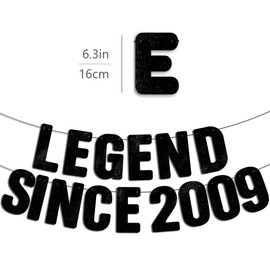 Pre-Strung Legend Since 2009 Black Glitter Banner, Happy 17th Birthday Decorations for Boy, 17 Year Old Anniversary Party Decor for Girl