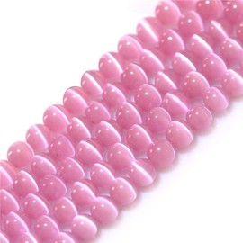 GEM-Inside 8mm Round Cat's Eye Beads - Pink
