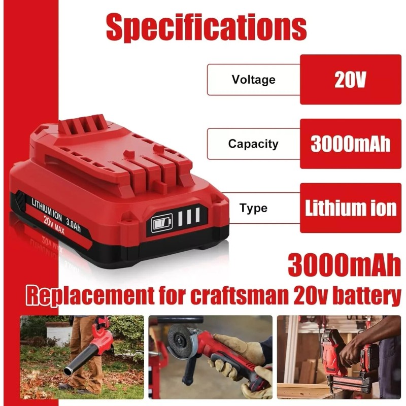 For CRAFTSMAN 2x 20V For Craftsman V20 20Volt MAX 3.0Ah