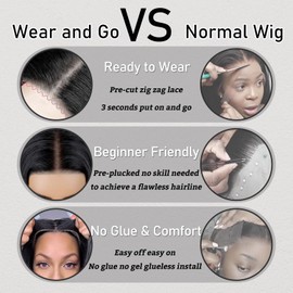 EARLR 28inch 7x5 HD Lace Wear and Go Glueless Wig Human Hair No Glue Lace Front Closure Wig Straight, 180% Density, Pre-Plucked, Pre-Cut Lace Glueless Wigs