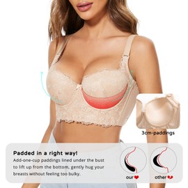 FallSweet Push Up Bras for Women Lace Plus Size Wide Back Underwire Longline Corset Bra(Beige, 38DD)