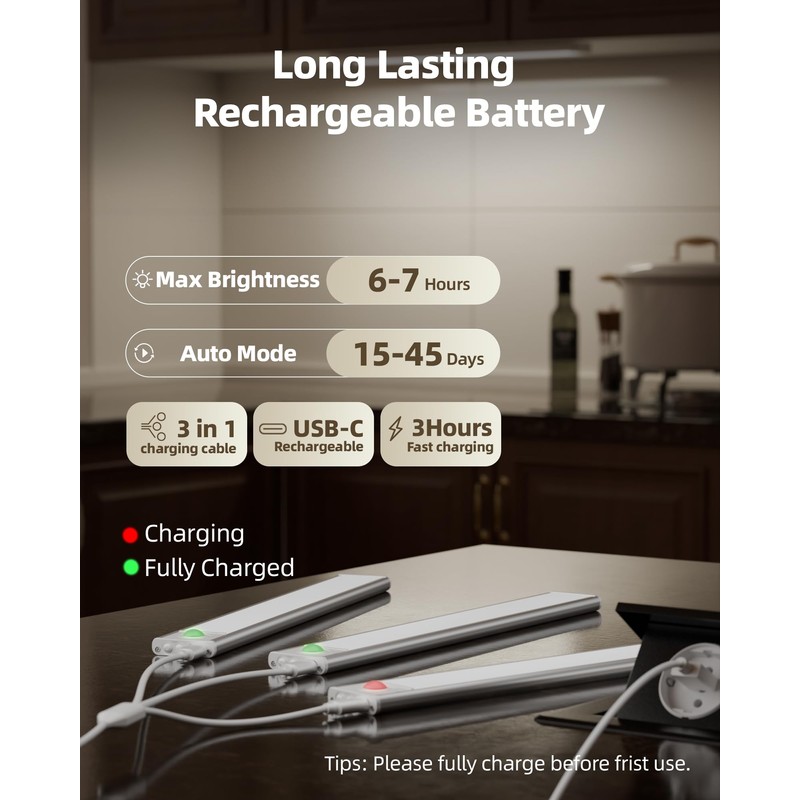 Under Cabinet Lighting Wireless,Rechargeable Battery Motion Sensor Light Indoor,LED Closet