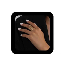 Vacaonio Punk Open Adjustable Gold Leaf Ring Large Wide Leaf Statement Rings Hollow Metal Leaves Cuff Ring Leaves Shaped Rings Jewelry for Women