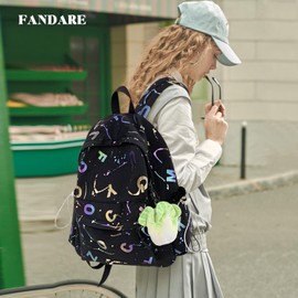 FANDARE Casual Backpack High Middle School Daypack School Bags Backpack Womens Daily Travel Laptop Bag Travel Backpack for Women Men Waterproof Laptop Backpack with Pendant Black