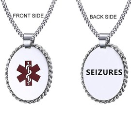 YQSLIN Stainless Steel Medical Alert ID Necklace for Women Men Emergency Dog Tag Identification Seizures Health Pendant Necklaces