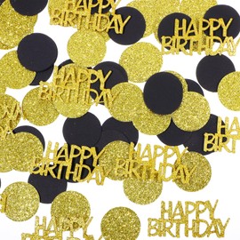 YQQYG Pack of 100 Birthday Confetti, Gold Black Glitter Table Confetti Large for Table Decoration Birthday, Happy Birthday Decoration