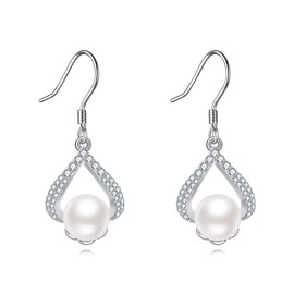 Pearl Earrings Sterling Silver Celtic Knot Earrings Pearl/Black Pearl Dangle Earrings Pearl Jewellry Gifts for Women (Pearl)