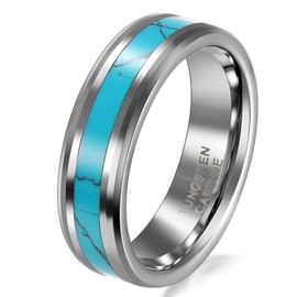 JewelryWe Jewellery Tungsten Carbide Men's Ring Women's Ring Synthetic Turquoise Inlay 6/8 mm Wide Band Ring Wedding Rings Engagement Rings Wedding Band Ring Size 52 to 78, Tungsten Carbide, Turquoise