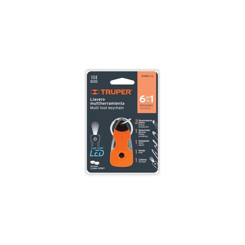 Truper NAMU-LL, Multiherramienta con led, tipo llavero, 6 funciones