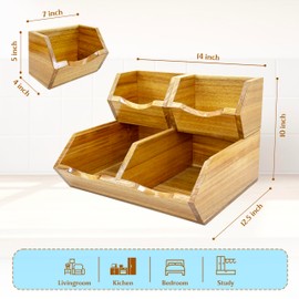 Acacia Wood Pantry Storage Bins, Wooden Stackable Baskets, Fruit Basket for Pantry Organization - Fruit Bowl for Kitchen Counter, Potato and Onion Storage, Fruit and Vegetable Storage (Acacia)