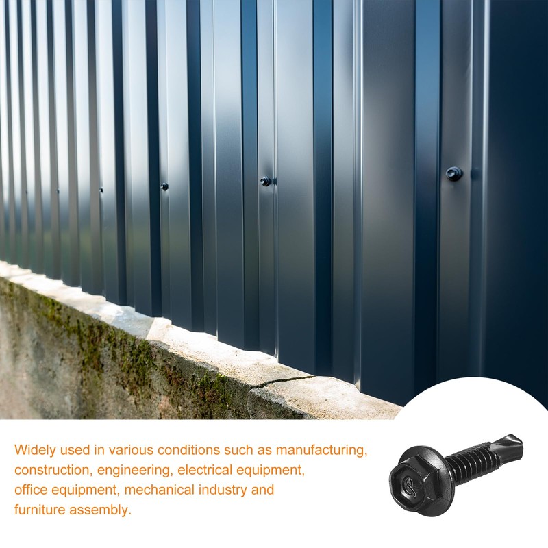 uxcell #12 x 1 Hex Washer Head Self Drilling Screws