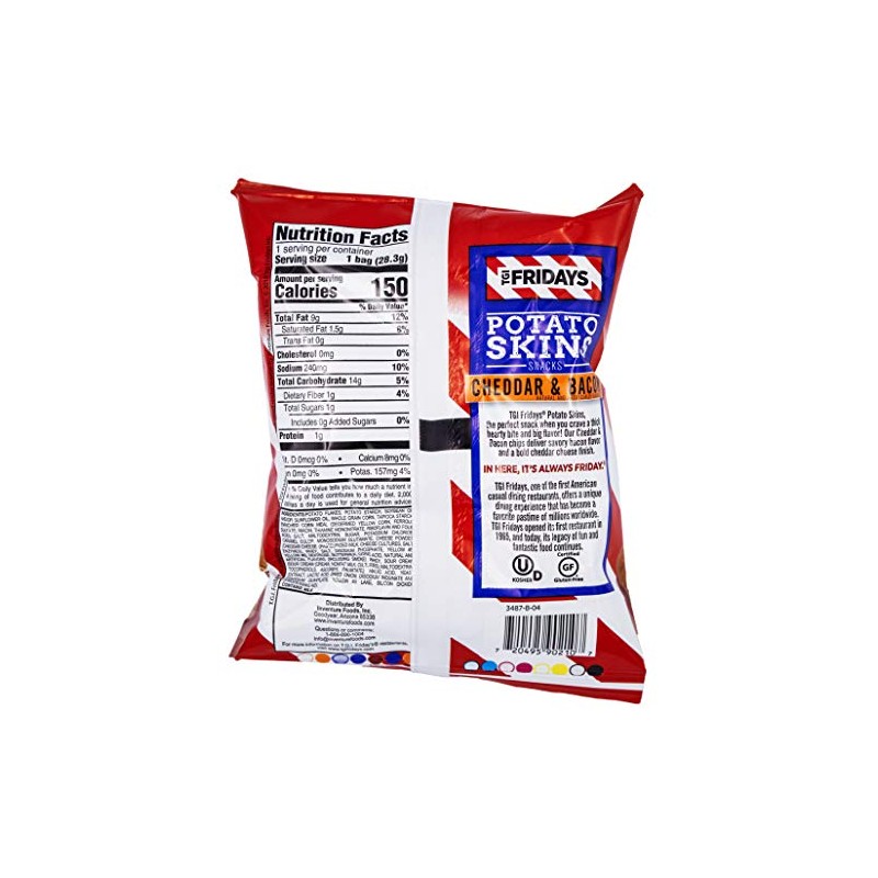 TGI Fridays Potato Skins Snacks, Cheddar & Bacon, 1oz Bag