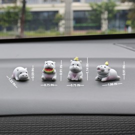 Hippos Car Dashboard Decorations Interior, 4 Pcs Mini Hippo Figurine Cute Car Accessories Rearview Mirror Decor for Women Men