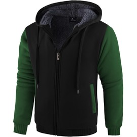 V VALANCH Hoodies For Men Zip Up Sherpa Lined Fleece Heavyweight Sweatshirts Warm Jacket, Black Green XL
