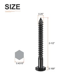 DTGN 1/4" x 2-1/2" Hex Lag Bolts - 20 Pack - for Woodworking, Furniture - 304 Stainless Steel Partial Thread Hexagon Head Lag Screws for Wood - Black