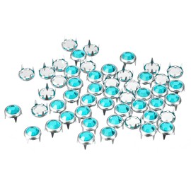 sourcing map 50Pcs Rhinestone Stud Refills, 8mm Dazzling 4 Claw Nailhead Studs Embellishments Decorative Rivets for DIY Leather Craft Clothes Bag Belt (Light Blue)