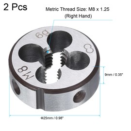 sourcing map 2pcs Round Threading Die M8 x 1.25 Metric Thread Right Hand Screw Cutting Fixed Dies, Alloy Tool Steel Tapping Repair Tool