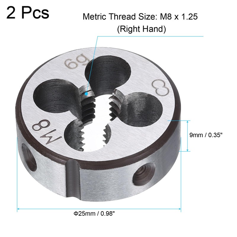 sourcing map 2pcs Round Threading Die M8 x 1.25 Metric