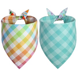 QUQULE Easter Dog Bandana Small 2PCS, Colorful Scarf for Boy and Girl, Durable Triangle Reversible Bibs Handkerchief for Puppy Pet