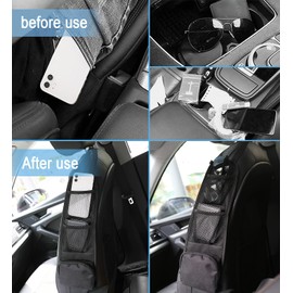 Uoking Car Organisers, Car Seat Side Storage Bag with 3 Pockets, Non-Slip Car Front Seat Mesh Hanging Bag, Small Items Storage Bag Suitable for All Vehicles
