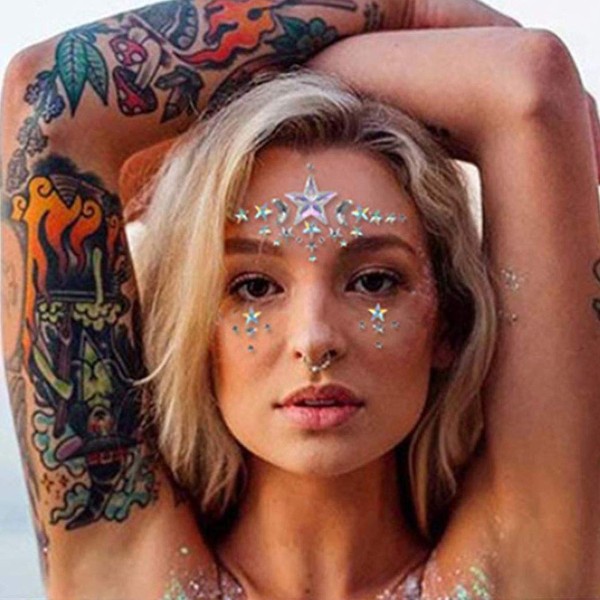 Ludress Crystal Face Jewels Stickers Star Mermaid Rhinestone Face Gems Body Jewels Stickers Festival Costumes Temporary Tattoos for Women and Girls (White)