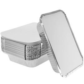 PINGEUI NGOSUET Pack of 25 1000 ml Aluminium Trays with Lid, Aluminium Grill Trays, Aluminium Drip Trays, Aluminium Grill Trays for Cooking, Roasting, Baking, 229 x 169 x 50 mm