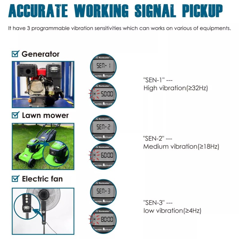 Runleader Digital Wireless Vibration Hour Meter JOB Timer Maintenance Reminder