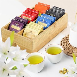 Tea Bag Organizer for Drawer,Bamboo Divided Tea Bag Container,Tea Bag Storage Holder for Office Kitchen Countertop Cabinet Pantry Drawer