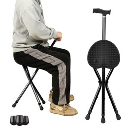 Walking Cane with Seat, Cane with Seat Folding Lightweight,Walking Stick Height Adjustment,Cane Chair for Seniors Balance Supports Up to 330 Pounds,Anti-Slip Walking Stick for Elderly Men, Disabled