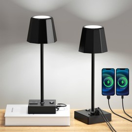 Lightbiz Table Lamp 2 Pack with USB Output Ports, Touch Control Beside Lamps 5000mAh Rechargeable Battery Operated, 3 Color Temperature & Stepless Dimming LED Desk Lamp for Bedroom, Living Room, Bar