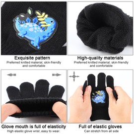 QKURT 6pcs Magic Stretch Gloves, Unisex Knitted Full Finger Gloves, Winter Gloves, Unisex Winter Knitted Gloves, Colourful Warm Children's Mittens for Daily Use Winter, Multicoloured dinosaur