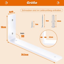 MLOQI Pack of 2 Shelf Brackets, Shelf Brackets, Heavy Duty Metal Shelf Brackets, Heavy Duty Angle Wall Brackets, 0.5 cm Thick Shelf Brackets, Load Capacity 50 kg (White, 30 cm)