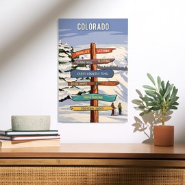 Lantern Press 12x18 Inch Premium Wood Sign, Ready to Hang Wall Decor, Colorado, Signpost, Ski and Snow