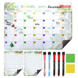 H-TONE Monthly Magnetic Fridge Calendar Set of 3 Dry Erase White Board Calendar 5 Fine Tip Markers 2 Board Erasers, Shopping Planning Board for Refrigerator Wall Home Kitchen Decor (Monthly Set)