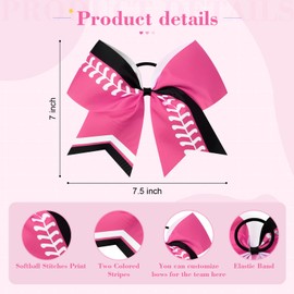 DEEKA 12 PCS Softball Cheer Bows 8" Thread Large Cheerleader Hair Bows Ponytail Holder Handmade for Teen Girls Sports -Pink/Black/White