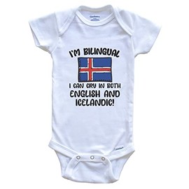 I'm Bilingual I Can Cry in Both English and Icelandic Funny Icelandic Flag Baby Bodysuit - Iceland, 12 Months White