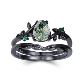 Seiyang Natural Moss Agate Ring 925 Sterling Silver Teardrop Moss Agate Engagement Ring Set Promise Wedding Jewelry Gift for Women Mom Her#8