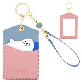 fortulux Pass Case with Reel for Women, Children, Cute, Cat, Bear, Card Case, Key Chain