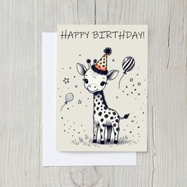 PICTURE THIS PRINTS Cute Baby Giraffe Birthday Card, Safari Animal-Themed Birthday, Giraffe Greeting Card for Kids, Funny Animal Greeting, Comes with Envelope (5x7”)