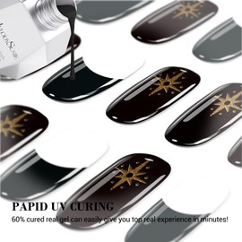 MelodySusie Semi Cured Gel Nail Strips (Stardust Noir)- Works with Nail lamp, Salon-Quality, Long Lasting, Easy to Apply & Remove - Includes 20pcs