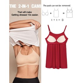 Camisoles for Women with Built in Bra Adjustable Strap Tank Tops Cami Sleeveless Summer Tops for Workout Sleeping Traveling Red XL