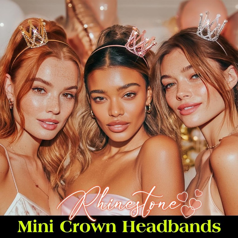 Zoestar Mini Crown Headbands Princess Small Tiara Headband for Women(3pcs)