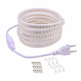 Pcningled AC 110V LED Light Strip Outdoor Waterproof 6.56 Feet 3000K Warm White LED Strip IP67 SMD 5730 Flexible Cuttable Rope Lights with US Plug for Bedroom Wall Under Cabinet Mirror Home Decoration