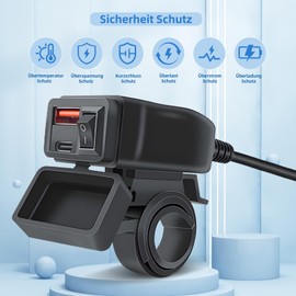 Motorcycle USB Charger, 30W+18W Quick Charge 3.0 Waterproof Dual USB Motorcycle Phone Charger with Voltmeter & On/Off Switch Motorcycle Accessories for 7/8 Inch Handlebars