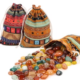 Fzyisw 400 g Colourful Gemstones Mix for Children with 2 Colourful Fabric Bags - Natural Tumbled Stones for Treasure Hunting - Semi-Precious Stones Mix, Gemstone Set for Children's Birthday Parties