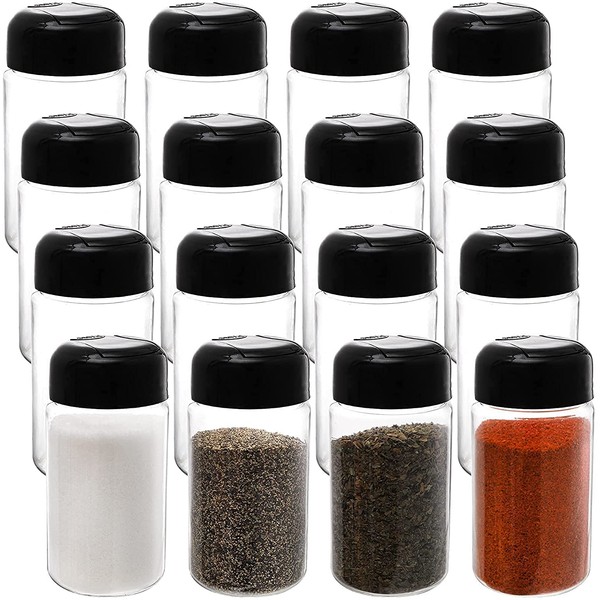 WUWEOT 16 Pack Plastic Spice Jars with Lid, 7 Oz (210ml) Spice Storage Container Bottle Condiment Seasoning Jars Organizer for Storing Spice, Herbs and Powders, BPA Free