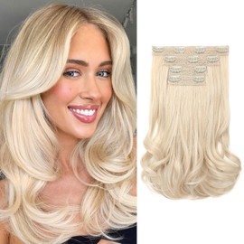 REECHO Clip-in Hair Extensions, 4PCS Lace Weft, 14" Short Wavy, Invisible, Natural Soft Hairpieces for Women, Light Blonde