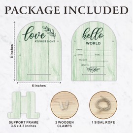 Hello World Baby Newborn Wooden Sign - Ultrasound Picture Frame With Stand - Double Sided Print Unfinished Baby Announcement Plaque - Hospital Nursery Milestone Board & Pregnancy Gift(Green)- A11