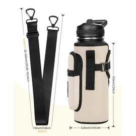 Sports rabbit Universal Water Bottle Holder – Compatible with YETI 40oz Handle & Straight Bottles – Large Phone Pocket, Adjustable Strap for Work, Office, Gym, Outdoor, Camping (Cream)